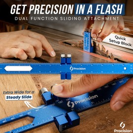 Procision Woodworking Set of 3 Rulers (12, 8, 6 Inch) with Extra Wide 2" Sliding Attachment and Mechanical Pencil