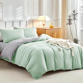 Tokokimo 3-Piece Single Duvet Cover Set Sage Green Duvet Cover with Pillowcase and Deep Fitted Sheet (40cm Mattress Depth) - Single Bedding Sets Ultra-Soft Microfiber, Sage Green