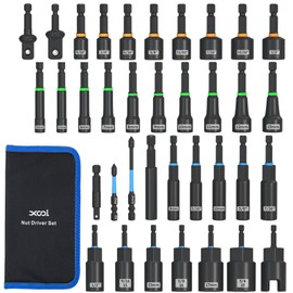 XOOL 36PCS Magnetic Nut Driver Set, Metric and SAE Nut Driver Set for 1/4" Quick-Change Hex Shank, Impact Drill Driver Bit Set with Storage Bag