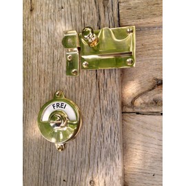 Antikas - Toilet Turn Lock for Toilet Door with Sign (Clear/Studded), Shiny Brass