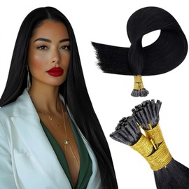 RUNATURE Black I Tip Hair Extensios Human Hair Jet Black Itip Human Hair Extensions Cold Fusion I Tip Hair Extensions Short Remy I Tips Hair Extensios Real Human Hair Straight 18 Inch 50g 100s