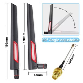 Geekstory WiFi Antenna Dual Band 2.4GHz 5.8GHz 12dBi RP-SMA Male Antenna 20cm+U.FL IPX IPEX to RP-SMA Female Cable RG1.13 for WiFi Router Wireless Adapter Network Card Security Camera(Pack of 4)