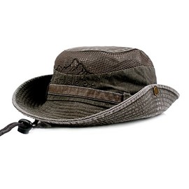 KeepSa Sun Hat for Men, Cotton Embroidery Summer Outdoor Sun Protection Wide Brim Bucket Hat Foldable Safari Boonie Hat Army Green