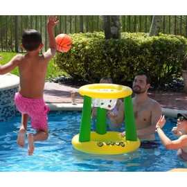 G-Loco Pool Volleyball Set and Pool Basketball Hoops; Pool Float Games; Includes 2 Balls; 1 Pump; Floating Pool Basketball Hoop; Pool Volleyball Net; Volleyball for Pool; Basketball for Pool