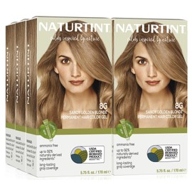 Naturtint 8G Sandy Golden Blonde Permanent Hair Color (Pack of 6), Ammonia Free, Vegan, Cruelty Free, up to 100% Gray Coverage, Long Lasting Results (Packaging may vary)