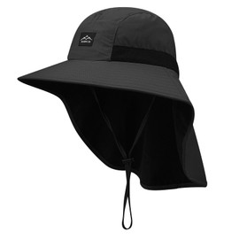 Clakllie Neck Flap Sun Hats with Wide Brim Breathable Hiking Fishing Hats Waterproof Safari Hat Sun Protection Hat,Black