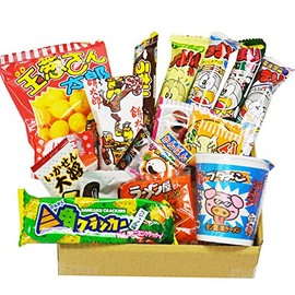 Japanese Dagashi 18 pcs assortment & Cup Noodles ramen BUTAMEN set special BOX with AKIBA KING sticker
