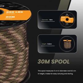 Abma Cord Paracord 550 4mm 30m 100% Nylon Rope Type III 7 Strands Parachute Cord for DIY, Camping, Survival, Outdoor - Max. 250kg - Forest Camo