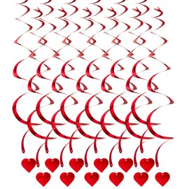 12PCS Heart Hanging Swirls Decorations for Valentine's Day Birthday Anniversary Wedding Single Party Bridal Shower Anniversary red Swirl Ornaments