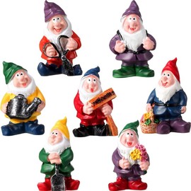 Jetec 7 Pieces Gnomes Fairy Resin Statues Miniature Garden Mini Gnome Statue for Table and Garden Decoration for Holiday Festival Garden Decoration, Relatives Friends