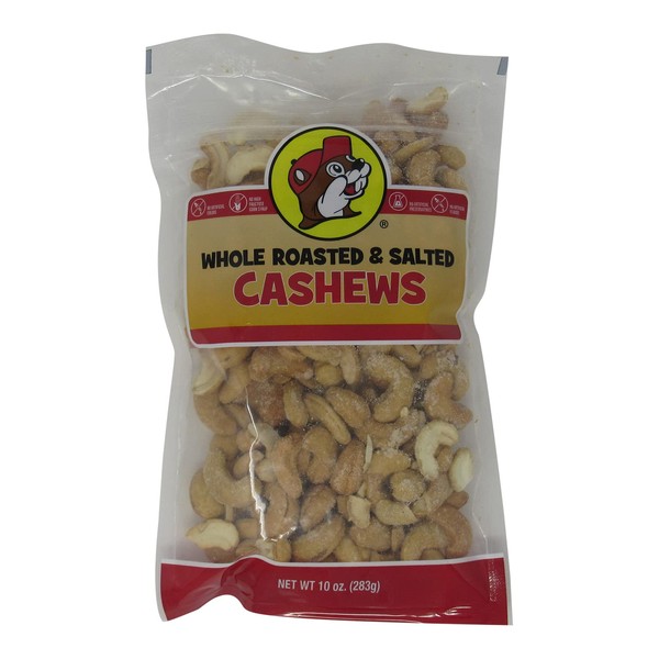 Buc-ee's Whole Roasted and Salted Cashews in a Resealable Bag, One 10 Ounce Bag