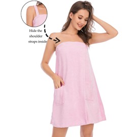 Rubehoow Women's Wrap Robe Spa Towel Wraps with Adjustable Closure Spa Towel (Medium,Pink)