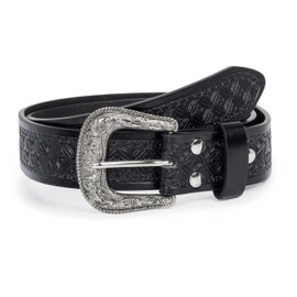 CaySep Adjustable Vintage Western Belt for Women Men Engraved Metal Buckle Cowboy Cowgirl Belt for Waist from 78 to 96 cm, black