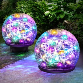 Keevvon 2 Pack 60 LED Garden Solar Lights Outdoor Decorative, Colored Cracked Glass Solar Globe Lights, Upgraded Waterproof Multicolor Ball Lights for Yard Pathway Patio Lawn Outside Decor