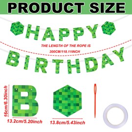 lasuroa Pixel Birthday Banner, Pixel Miner Theme Happy Birthday Decorations Creative Mining Party Photo Backdrop for Home Door Wall Party Celebration Supplies for Kids Boys Girls