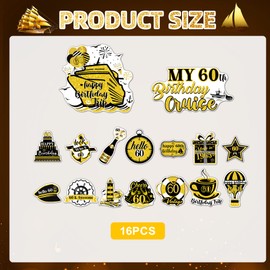 Birthday Cruise Door Decorations Magnetic - 16 Pcs Happy 60th Birthday Magnets Retro Design Cruising Cabin Magnets Sticker for Cheers to 60 Years Reusable Carnival Cabin Refrigerator Party Decor