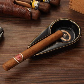 Galiner Cigar Ashtray Travel Ceramic Ashtray For Cigars Outdoor Cigar Ash Tray Accessoires(Black With Golden line)