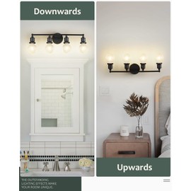 Eietonte 4-Light Vanity Light Fixture, Industrial Black Wall Sconce Lighting Fixture, Farmhouse Bathroom Wall Light, Vintage E26 Base Wall Lamp for Mirror Cabinet(Bulb Not Included)