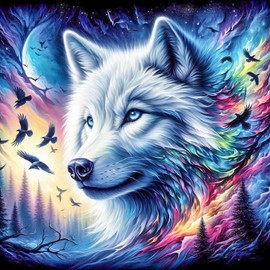 Fotasmua Wolf Diamond Painting Kits for Adults, DIY Cute Animal Wolf Head Diamond Art Kits for Adults Beginners, 5D Paint with Diamond Gem Art Dots Painting Kits for Home Walls Decor 14 X 14 Inch