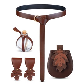 Twistover 6 Pcs Women Renaissance Accessories Leaf Belt Bag Medieval Viking Belt Potion Bottles Leather Skirt Hikes(Brown, Coffee,Glossy)