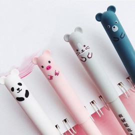 Rocita 4Pcs 0.35mm Cute Cartoon Animal Erasable Black Ink Gel Pen Student Stationery Office Gift