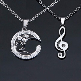 AILUOR Stainless Steel Mens Womens Couple Lovers Friendship BFF Music Note Engraved I Love You Necklace Pendant CZ Puzzle Matching Jewelry Valentines Birthday Gifts (Music note)