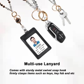 Lanyard with Card Holder, Natural Stone Beaded Lanyard for Women - Adjustable Retractable ID Holder with Keychain, Durable Necklace for Teachers, Nurses, Cruise & Office