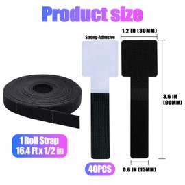 YTDSUP 40+1 Hook and Loop Cable Ties, Sticky-Back Cord Organizer, Cable Clip, Self Adhesive Hook and Loop Cable Straps, Cable Management Under Desk, Adjustable Nylon Wire for Home, Office (Black)