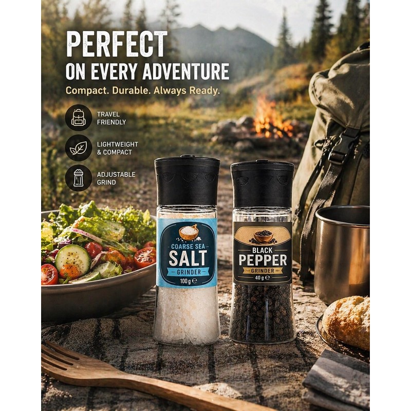 Salt and Pepper Grinder Set 2 Pack Sea Salt 100g