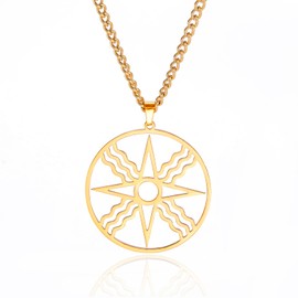 VASSAGO Seal of Shamash Symbol Pendant Necklace Sun God Pendant Trendy Necklace Sun Symbol Necklace for Men Women Stainless Steel Jewelry Gift (gold)