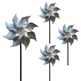 4Pack Reflective Bird Deterrent Windmill - Effective Pigeon Deterrent for Gardens, 50cm Sparkly pigeon scarer windmillPinwheels to Keep Birds Away from House, and Farm(Silver)