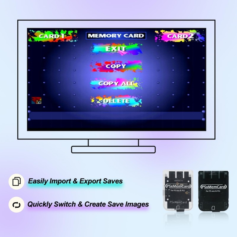 BITFUNX PSxMemCard PS1 Memory Card - Supports Firmware Upgrade, Saves