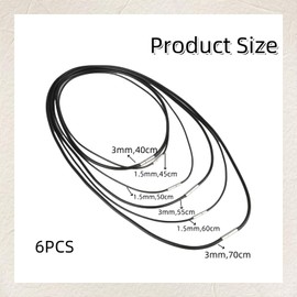 Heanvmyss Leather Cord Necklace 1.5/3 mm, Pack of 6 Leather Chains with Clasp, Faux Leather Necklace Black Men Women, Braided Leather Chain Without Pendant for Men Women (40-70 cm)