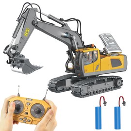 PREPOP Remote Control Excavator Toy for 6-12 yr Boys, Best Birthday Gifts for Kids 4-7 8 9 10 11 Year Old, RC Construction Toys with Metal Shovel, Lights, Sounds 2.4Ghz