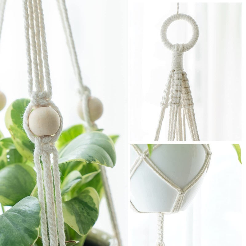 Mkono Macrame Double Plant Hanger Indoor Outdoor 2 Tier Hanging