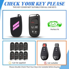Mild East for Dodge Car Key Cover, Silicone Key Fob Cover Compatible with Dodge Dart Durango Grand RAM Journey Charger Challenger Cherokee, 5 Buttons (A-Black Pink)