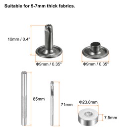sourcing map 200 Sets Leather Rivets 9mm x 10mm Metal Double Cap Rivet Snaps Studs Fasteners with 3pcs Setting Tools Rivets for Leather Craft DIY Repair Decoration, Gunmetal