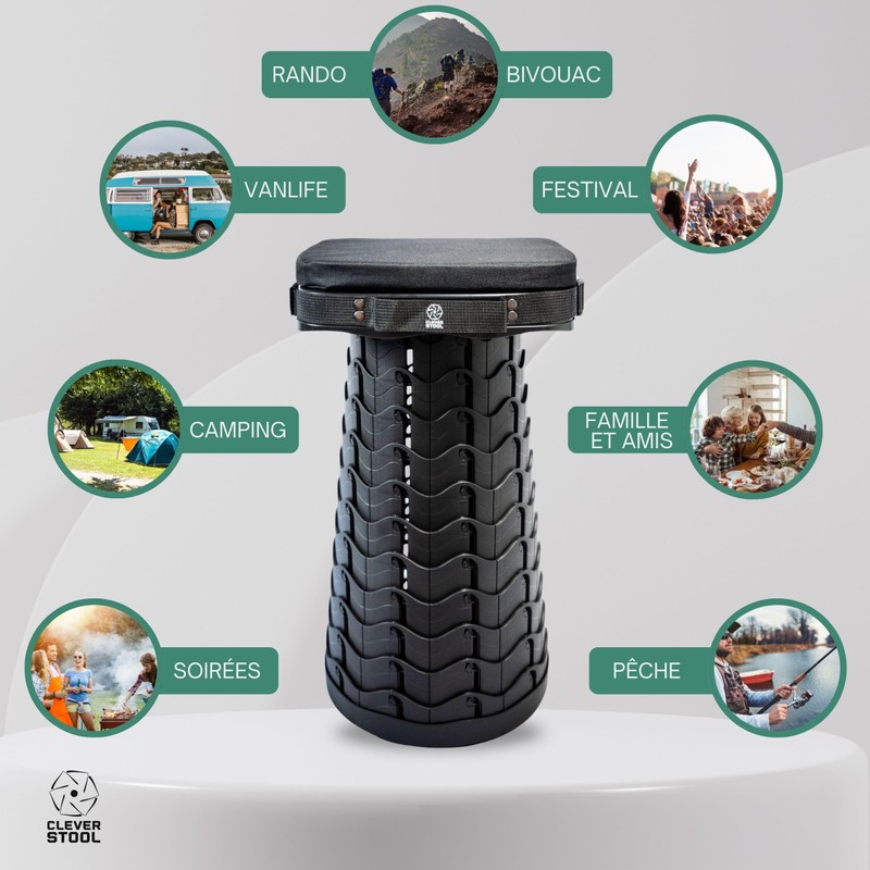 Cleverstool Portable Folding Telescopic Stool Square Retractable Lightweight & Compact