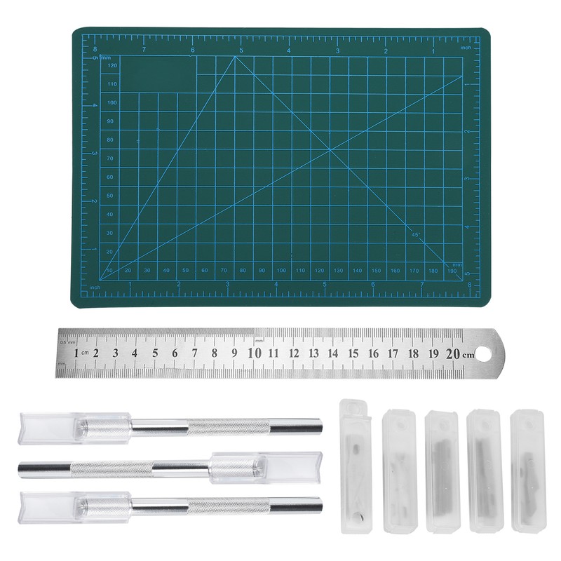 Carving Hobby Knife Kit Cutting Mat Handle Blades Ruler Art