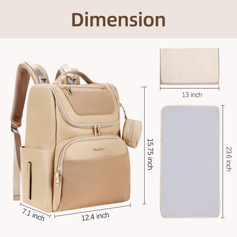 vosmles Large Leather Diaper Bag Backpack, Baby Travel Bag with