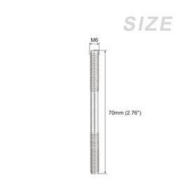 METALLIXITY 5pcs Double Head Stud Screw M6 Screw 70mm Length 304 Stainless Steel Dual Thread Rod Bolt for House Maintenance