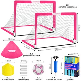 VAVOSPORT Kids Soccer Goals for Backyard Set - 2 of 4' x 3' Portable Soccer Goal Training Equipment, Pop Up Toddler Soccer Net with Soccer Ball, Soccer Set for Kids,Youth Outdoor Games, Sports, Play