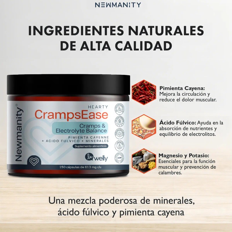 Cramps Ease Acido Fulvico Pimienta Cayenne Newmanity 150 Cap Sin