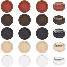 SUNNYCLUE Pack of 20 5 Colours Blank Brooch Wooden Cabochon Blanks Bulk 25 mm White Black Brown Natural Round Basic Wooden Tray Brooch Setting with Stainless Steel Safety Pin for Jewellery Making DIY