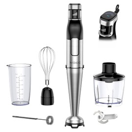 KOIOS Immersion Blender Handheld - Trigger Variable Speed 5-in-1 Immersion Hand Blender 1100W, Anti-Scratch Stainless Steel Shaft, Chopper & Milk Frother, Non-BPA for Soup, Baby Food and Smoothies