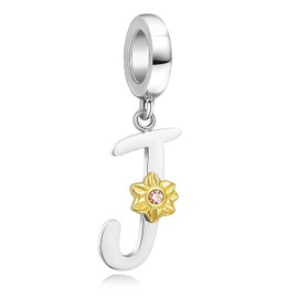 Shining Charm Letter J Charm Dangle Beads Sunflower Initial Charms for Bracelet Gifts for Grandma Nana Charm