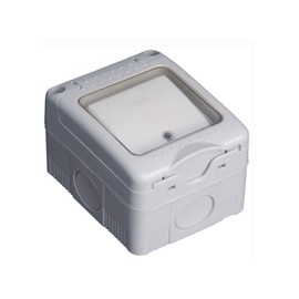 Waterproof button 16A/250V IP55 with light indicator and plastic lid, ideal for lighting control in damp rooms.