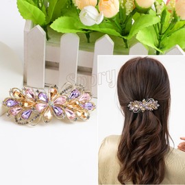Sppry Large Gorgeous Rhinestone Hair Barrette for Women, Flower Jewelry Design (Champagne & Purple)