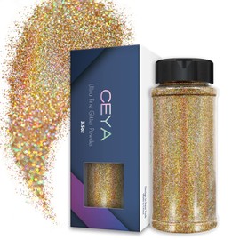 Ceya Holographic Ultra Fine Glitter, 3.5 oz/100 g, Laser Gold and Silver Glitter 0.2 mm for Slime Epoxy Resin Craft Cup Jewellery Nail Art Festival Makeup Painters