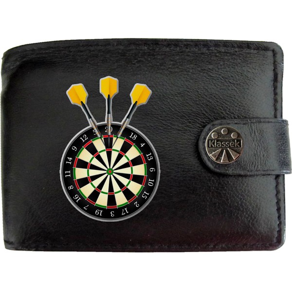 Klassek Dartboard with Yellow Darts Players Arrows Mens Wallet Real